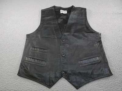 复古 Schott 运动装皮革摩托车背心男式 XL 黑色骑手 90 年代摩托车 — 第 1/4 张图片