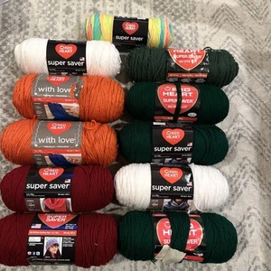 Red Heart Super Saver Love Yarn Lot (11 Skeins / 8 Untouched Burgundy Stripes - Picture 1 of 11