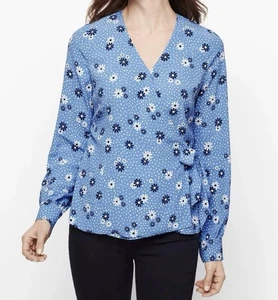 Blusa para mujer Talbots manga poeta azul margarita floral imitación envoltura talla XL - Imagen 1 de 8