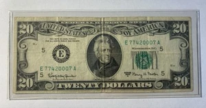 1963-A Old $20 Twenty Dollar Federal Reserve Note- E77420007A - Circulated - Picture 1 of 7