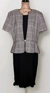 Vintage Leslie Fay - Black & White Peplum Waist Jacket Dress - Women's Size 16 - Picture 1 of 4