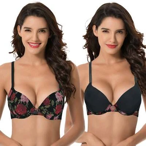 Women's Plus Size Perfect Shape Add 1 Cup Push Up Underwire Bras-2PK-BLACK - Picture 1 of 7