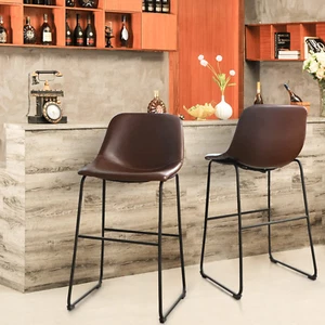  Faux Leather Bar Stools Set of 2, Industrial Pub Barstools with Back and Footre - Picture 1 of 9
