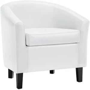 Topeakmart Faux Leather Club Chair Modern Accent Chair and Cozy Barrel Chair ... - Picture 1 of 9