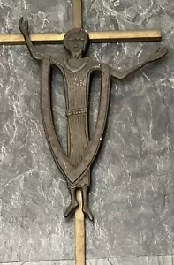 VTG Mid Century Bronze on BrassCrucifix Cross Jesus Christ Wall Hanging XL 28” - Picture 1 of 18