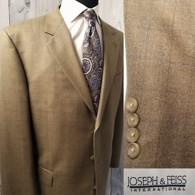 Chaqueta Abrigo Deportivo Joseph Feiss Para Hombres 46R Oro Oliva Cuadros 👉Lana de Seda Foto 1 de 4