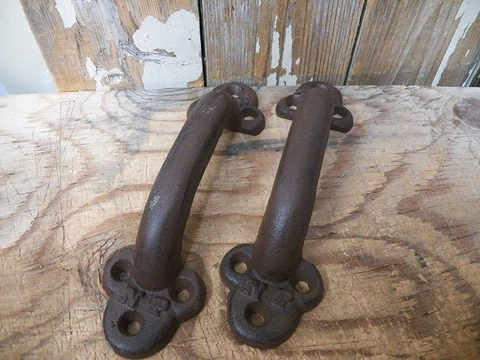 Lot of 2 Rustic New 10" HEAVY Cast Iron LARGE Gate PULLS Handles Barn Shed Cover