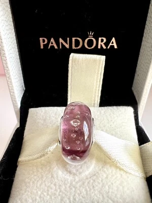 Pandora SSilver Purple Effervescence Murano Glass Charm #791616CZ Authentic - Image 1 of 4