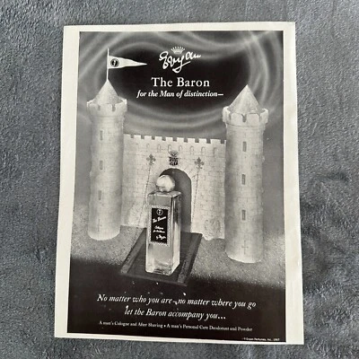 The Baron Colonia Para Hombres Evyan Perfumes Castillo Cresta Anuncio Impreso De Colección 1968 Foto 1 de 4