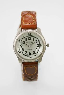 Reloj Futura Hombre Acero Inoxidable Plateado Cuero Marrón Resistente al Agua Cuarzo Luminiscente Foto 1 de 3