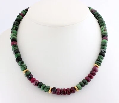 Ruby-Zoisite Chain Faceted Rondelle Anyolith Green Red Necklace Ca. 18 5/16in - Image 1 of 4