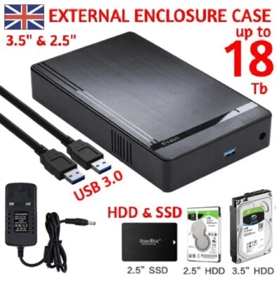 18TB USB 3.0 2.5" 3.5" SATA HDD External Hard Drive Disk Enclosure Case UK - Image 1 of 4