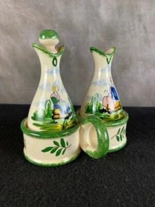Vintage Desvre Oil and Vinegar Cruet Set Hand Painted Folk Art Made in France - Picture 1 of 9