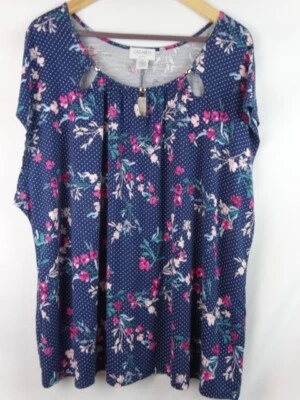 Camisa de mujer Carmen Marc Valvo talla grande 3X azul floral manga corta Foto 1 de 4