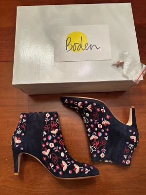 EX BODEN BRIDGEWATER ЗАМШЕВЫЕ ЛОДЫЖКИ загрузки каблуки вышитый ботинок евро 41 10 М - Изображение 1 из 4