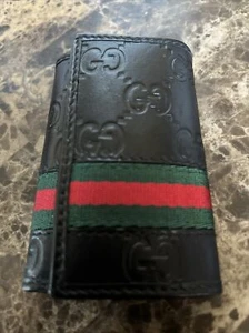 Vintage Gucci Key Fob Wallet Case Guccissima Leather Red/Green Webbing 2007-2010 - Picture 1 of 8
