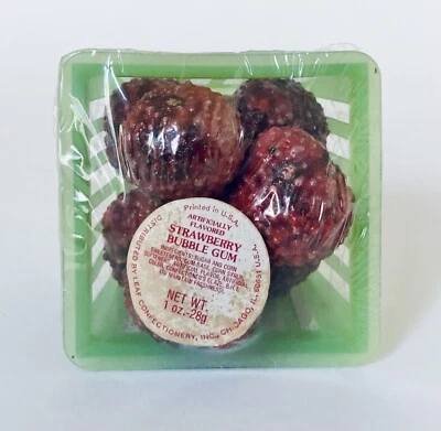 "Contenedor de caramelos vintage 1980 Leaf Confections parche de fresa goma burbuja 2,5""" Foto 1 de 3