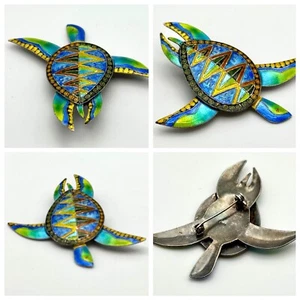Broche alfiler de plata esterlina esmaltado de tortuga vibrante colorido - Imagen 1 de 7