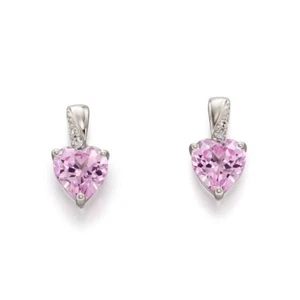 Elements 9 KT Weißgold, Diamanten und Kreiert Rosa Saphir Herz Ohrstecker - Bild 1 von 2