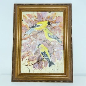 Signed Framed Goldfinch Bird Painting – Vintage Nature Art, Rustic Frame - Picture 1 of 6