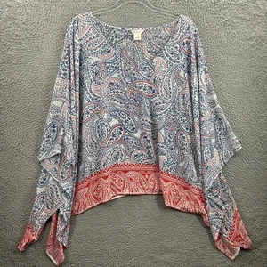 Ariat Blouse Women Large Blue Red Paisley Boho Flowy Tunic Top Handkerchief Hem - Picture 1 of 12