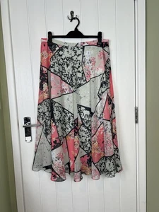 Per Una Pink & Grey Multi Patchwork Floral Lined Midi Floaty Skirt Size 14 - Picture 1 of 9