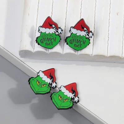 Aretes de acrílico de Navidad Grinch ** 2 diseños - Grinch / cara de Grinch en reposo ** Foto 1 de 4