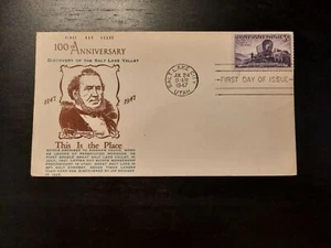1947 FDC Utah Anniversary Brigham Young Illustrated Cachet Salt Lake City UT - Picture 1 of 2