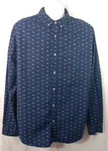 Cactus On The Road Navy Blue Fox Print Longsleeve Shirt Size Xlarge Slim Fit - Picture 1 of 14