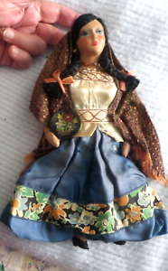 Pretty Hand Made Foreign Fabric Doll, Perhaps Latin American  10 1/4"