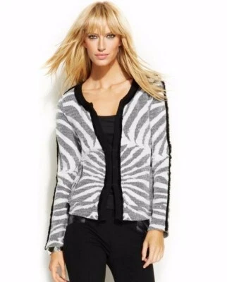 Suéter cárdigan INC International Concepts para mujer talla M negro blanco estampado de cebra Foto 1 de 4