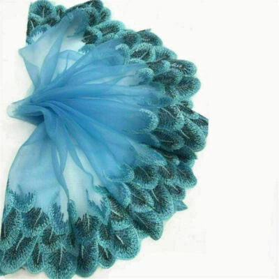 Tela de boda de plumas bordada cinta de encaje de tul pavo real de 1 yarda hágalo usted mismo costura Foto 1 de 4