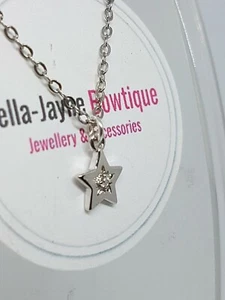Cubic Zirconia Silver Star Necklace, Single Gem, Handmade, Jewellery For Her - Picture 1 of 11