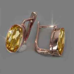 4Ct Oval Cut Lab-Created Citrine Hoop Lever Back Earring 14K Rose Gold Plated