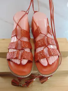 MICHAEL KORS Sandals RED Strappy GLADIATOR Flats Woven Leather MONTEREY 7 1/2 M - Picture 1 of 6