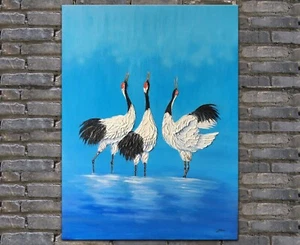 Original oil painting,Cranes painting,impasto oil on canvas,Ready to hang - Picture 1 of 10
