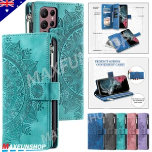 For Samsung S25 S24 S23 S22 S21 FE Ultra Zipper Case Leather Wallet Flip Cover - Picture 1 of 27