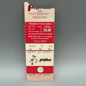 SEP 12, 1978 JOHN MILNER HR #100 PHILLIES VS PIRATES TICKET STUB - Picture 1 of 2