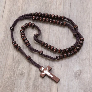 Beaded Neck Pendant Beads Rosary Necklace Cross Chain Accessories Men Women - Picture 1 of 11