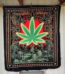 MARIHUANA HOJAS DE HOJA DE CHIKO HIERBA CANNABIS REINA TAMAÑO MANTA - Imagen 1 de 2