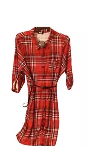 Jolie & Joy Übergröße 3x rot kariertes Hemdkleid mit Riegelärmeln und Gürtel. - Bild 1 von 9