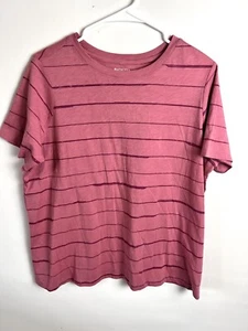 Athleta Organic Daily Striped Tee T-shirt Size 1X Plus Pink Short Sleeved - Picture 1 of 9