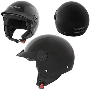 Peak Open Face Helmet Lid Motorbike Jet Scooter Quad A-Pro Polished Black M - Foto 1 di 6