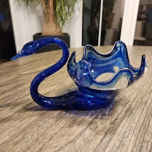 Mid Century Kobaltblau Murano-Stil Kunstglas Schwan Schale/Schüssel  - Bild 1 von 17