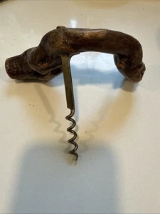 Vintage Corkscrew Lacquered Grapevine Burl Wood Handle Wine Bottle Opener Rustic - Picture 1 of 5