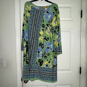 Ruby Road Sz 2x GREEN BLUE WHITE YELLOW Dress - Foto 1 di 6