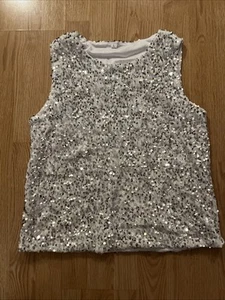 Camiseta sin mangas plateada de lentejuelas para mujer (grande) - Imagen 1 de 4