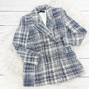 Zara Women's Casual Plaid Double-Breasted Texture Suit Jacket Size M - Picture 1 of 8