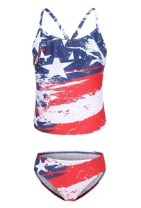 HowJoJo Big Girls American Flag Tankini Swimsuits Two Piece Ruffle Bathing Su... - Picture 1 of 2