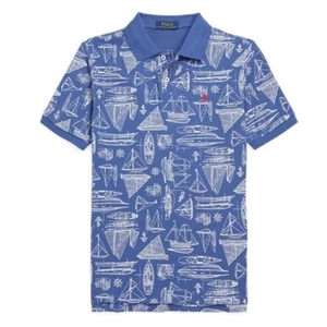 Polo Ralph Lauren Jungen Poloshirt Segelboot Print Baumwolle Größe L 14-16 Maritim - Bild 1 von 6